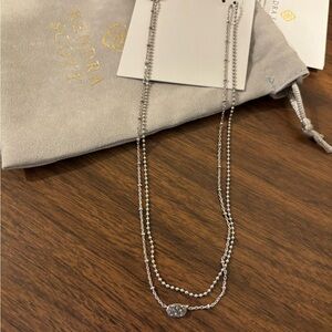 Kendra Scott Silver Layered Necklace with Drusy Pendant